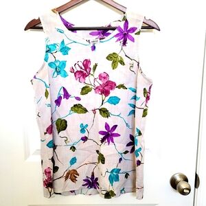 Maggie Sweet Floral Grandmacore Loose Sleeveless Textured Camisole Top Small